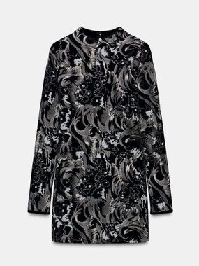 NWT Zara Woman Bloggers Fav EMBROIDERED VELVET DRESS Size M Medium